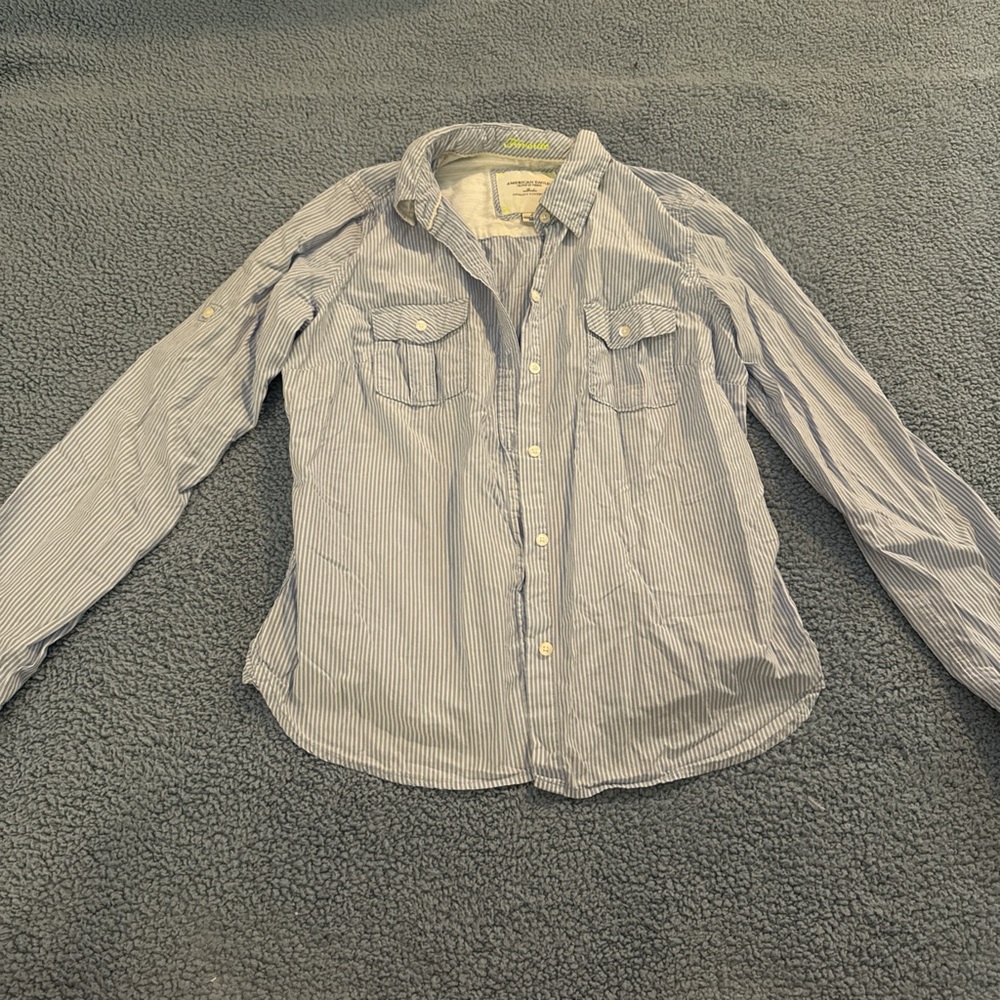 American Eagle Outfitters Light Blue Striped Button Down Shirt